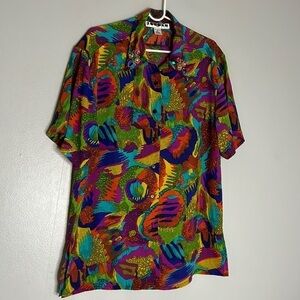 Vintage 80s-90s JORDAN MULTICOLOR short sleeve button down blouse size 10